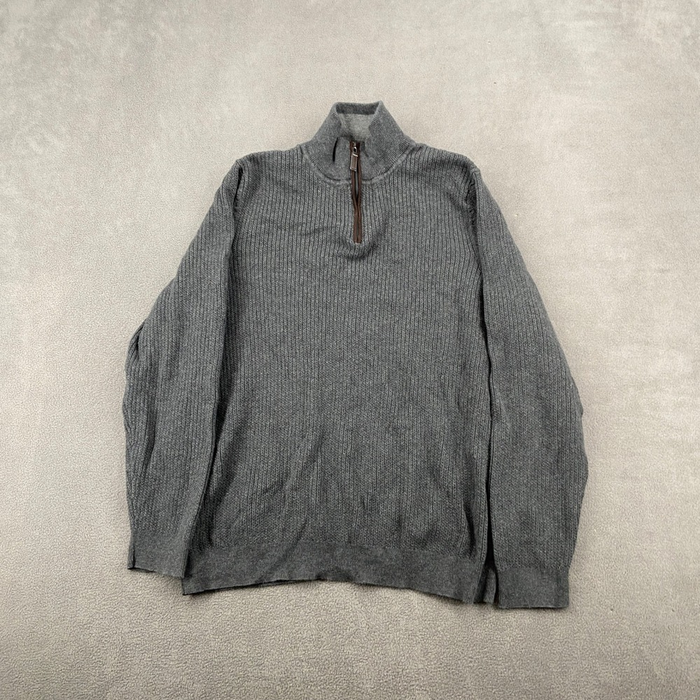 Tasso Elba Mens Large Gray Ribbed 1/4 Zip Cotton Pullover Sweater Mock Neck 4916